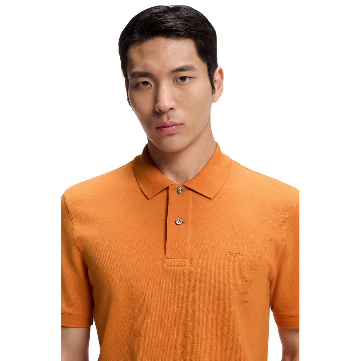 Medium Orange - Side - Boss Mens Pallas Cotton Regular Polo Shirt