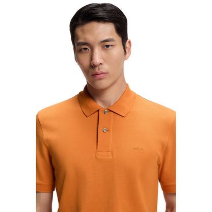 Medium Orange - Side - Boss Mens Pallas Cotton Regular Polo Shirt