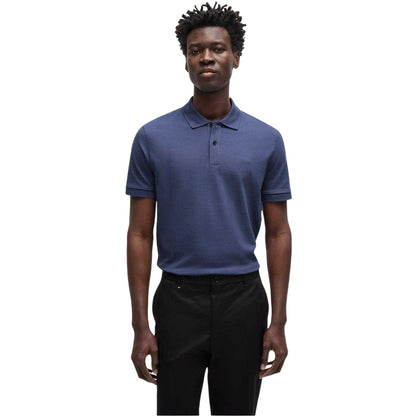 Navy - Side - Boss Mens Pallas Cotton Regular Polo Shirt