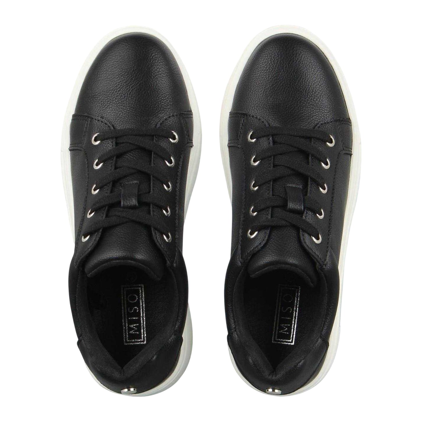 Black-White - Side - Miso Womens-Ladies Wedge Heel Chunky Flat Trainers