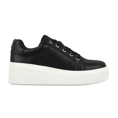 Black-White - Front - Miso Womens-Ladies Wedge Heel Chunky Flat Trainers