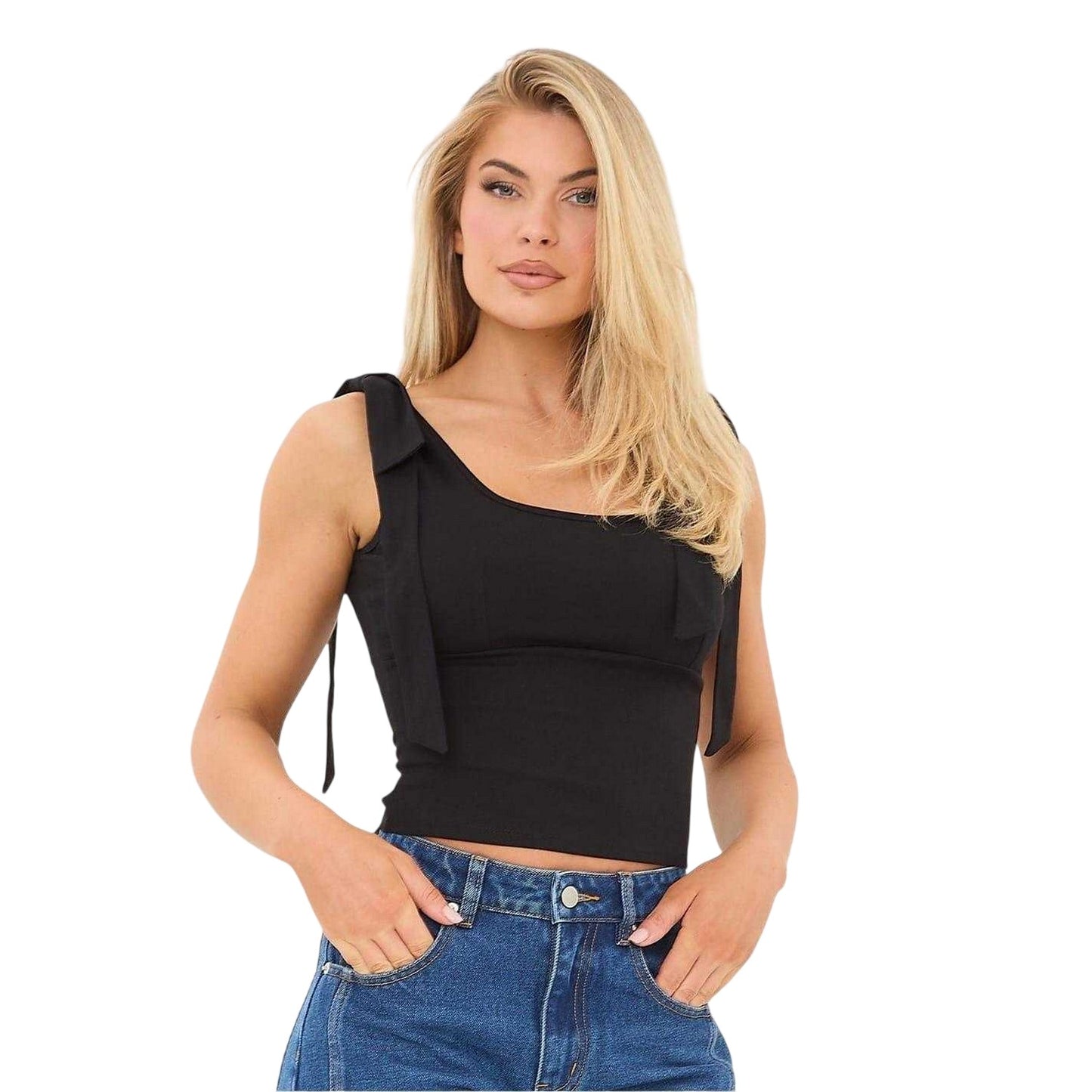 Black - Front - I Saw It First Womens-Ladies Bow Crop Top