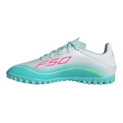 White-Pink-Blue - Side - Adidas Mens F50 League 3 Stripes Football Boots