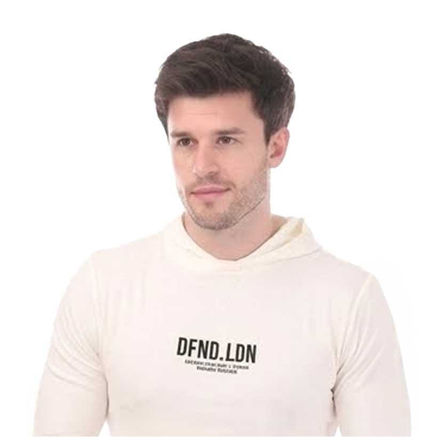 White - Side - DFND London Mens Lettering Regular Hoodie