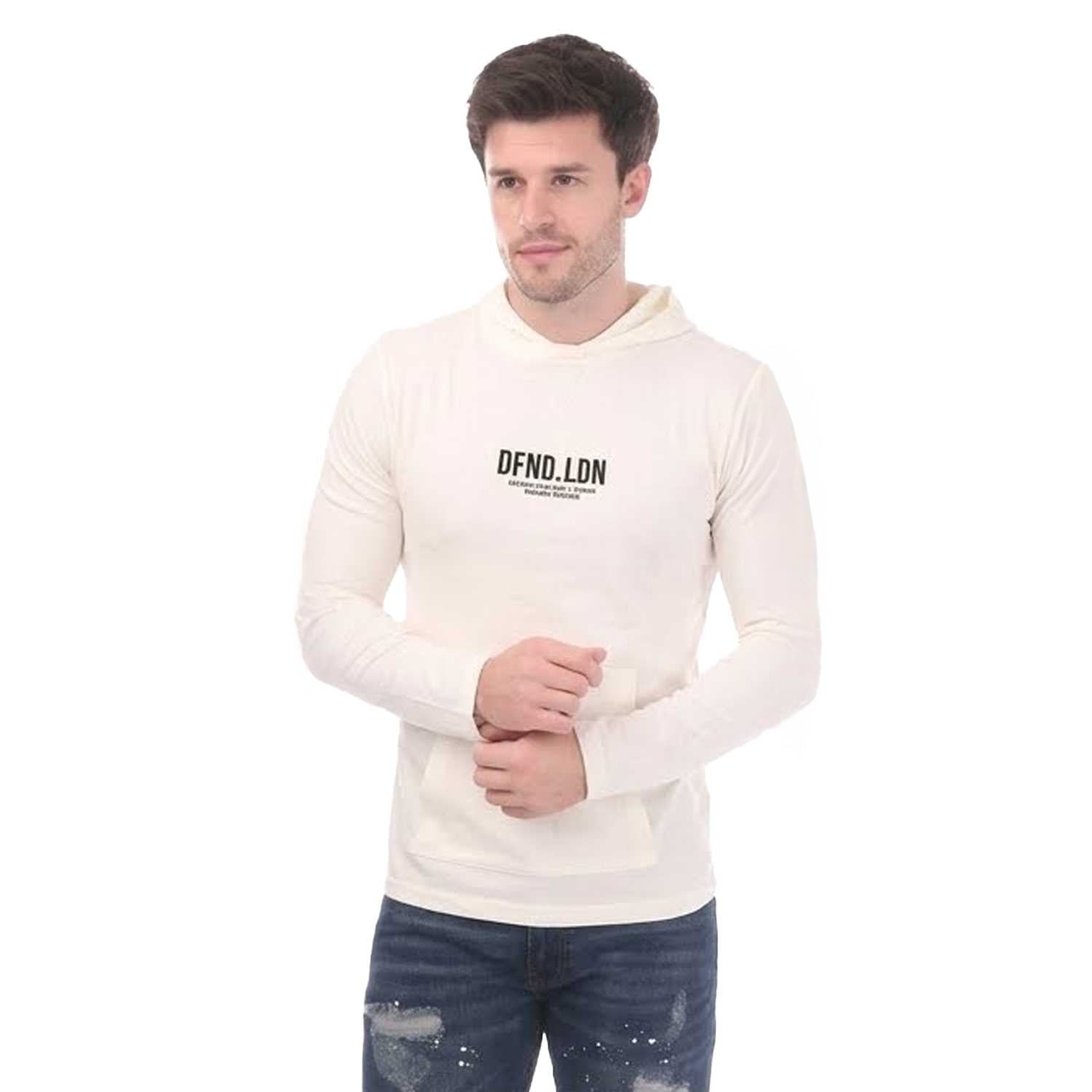 White - Front - DFND London Mens Lettering Regular Hoodie