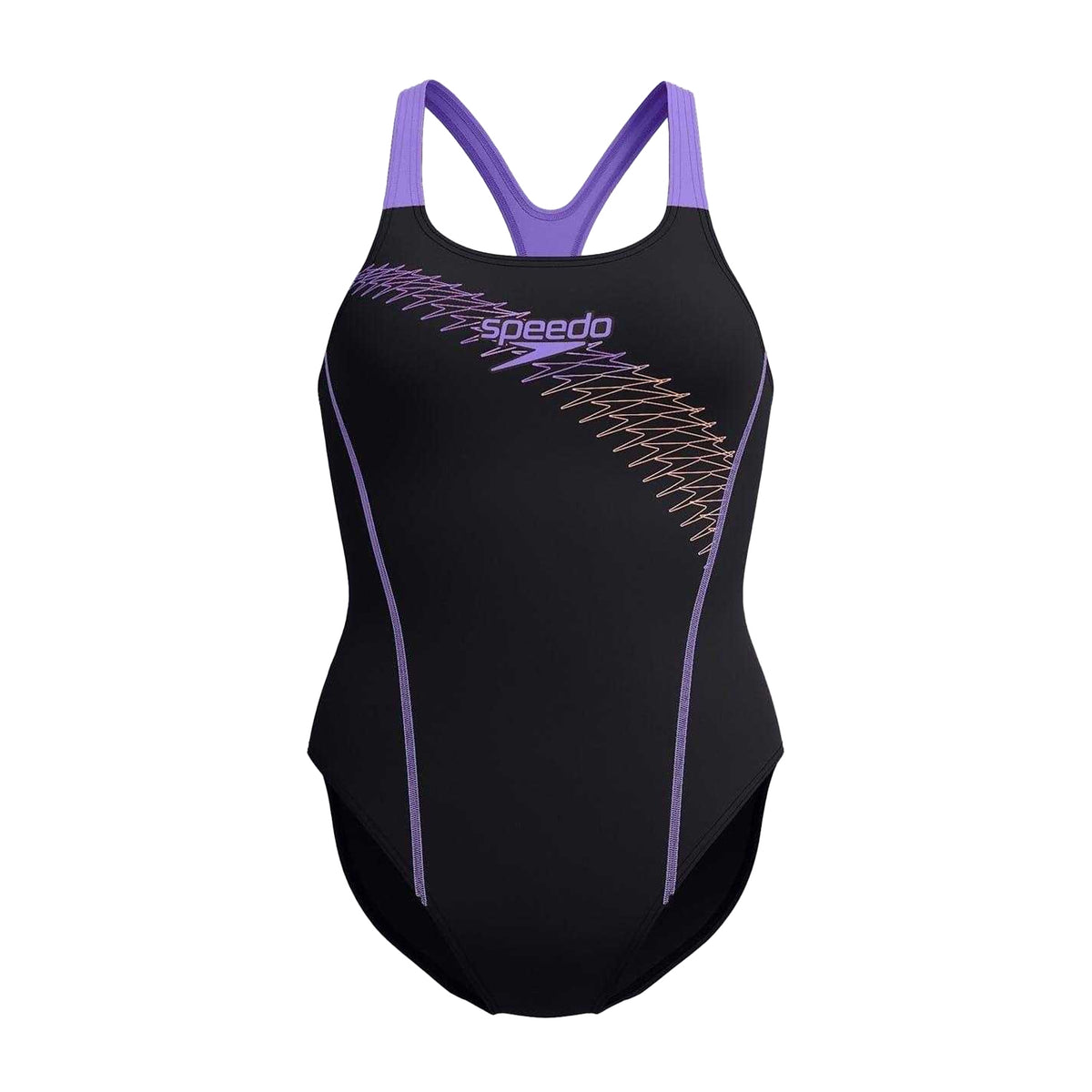 Black - Front - Speedo Womens-Ladies Medley Graphic Print One Piece Swimsuit