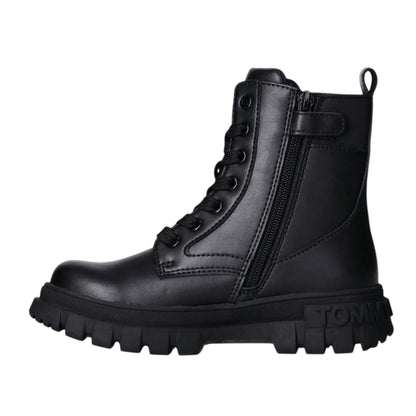 Black - Side - Tommy Hilfiger Womens-Ladies Lace Up Combat Boots