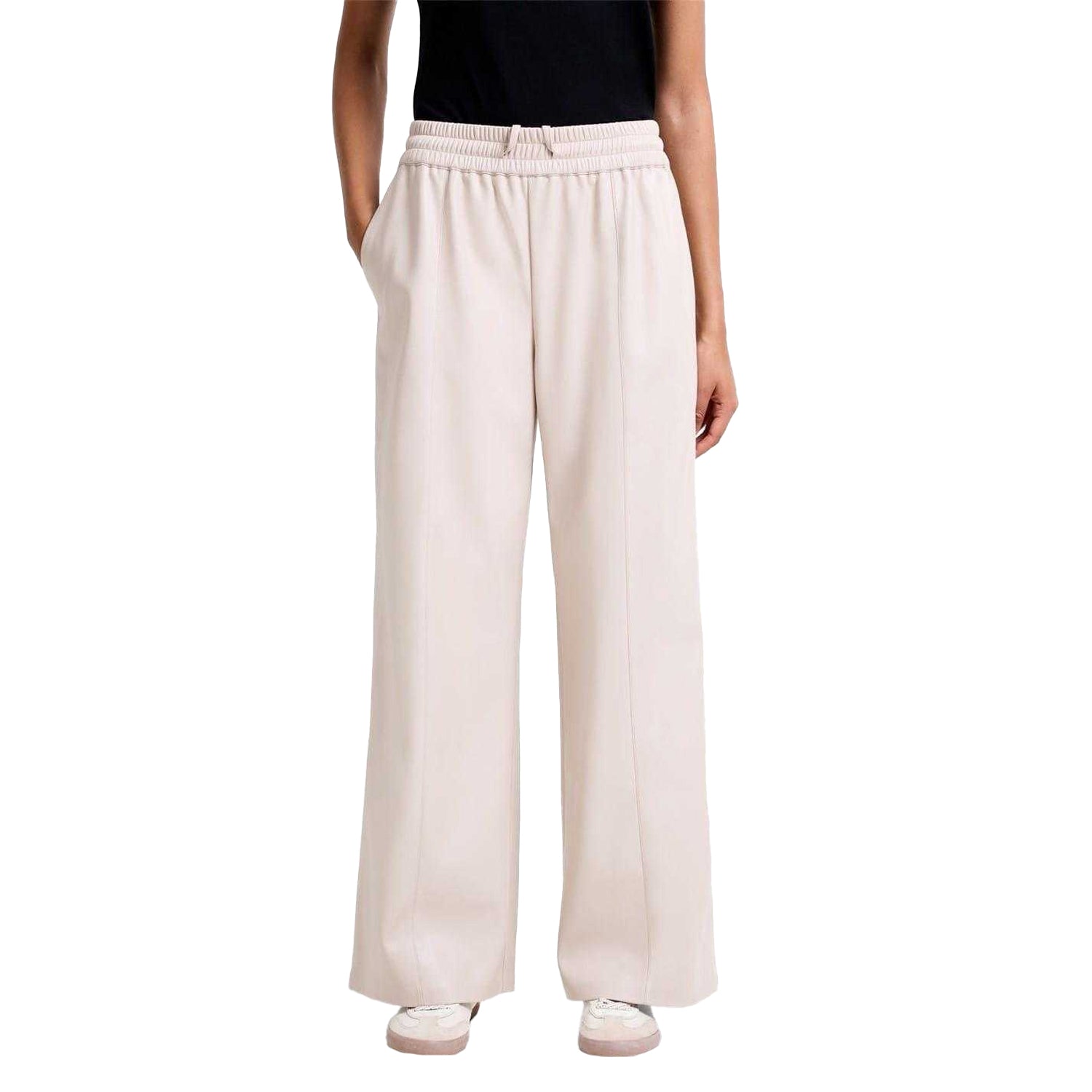 Cream - Side - French Connection Womens-Ladies Tasha Wide Leg Palazzo Trousers