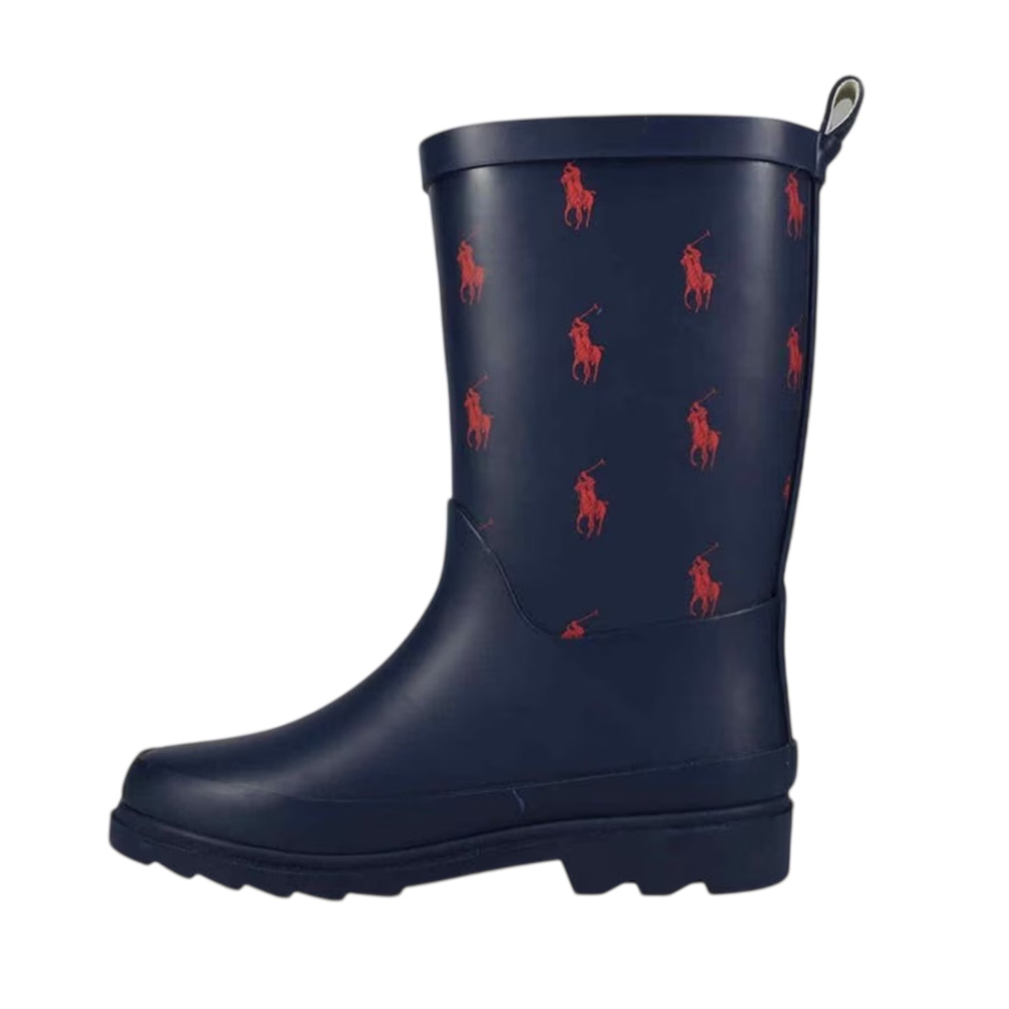 Navy-Red - Side - Ralph Lauren Childrens-Kids Waterproof Rain Boots