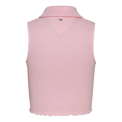 Pink - Back - Tommy Jeans Womens-Ladies Ribbed Sleeveless Polo Shirt