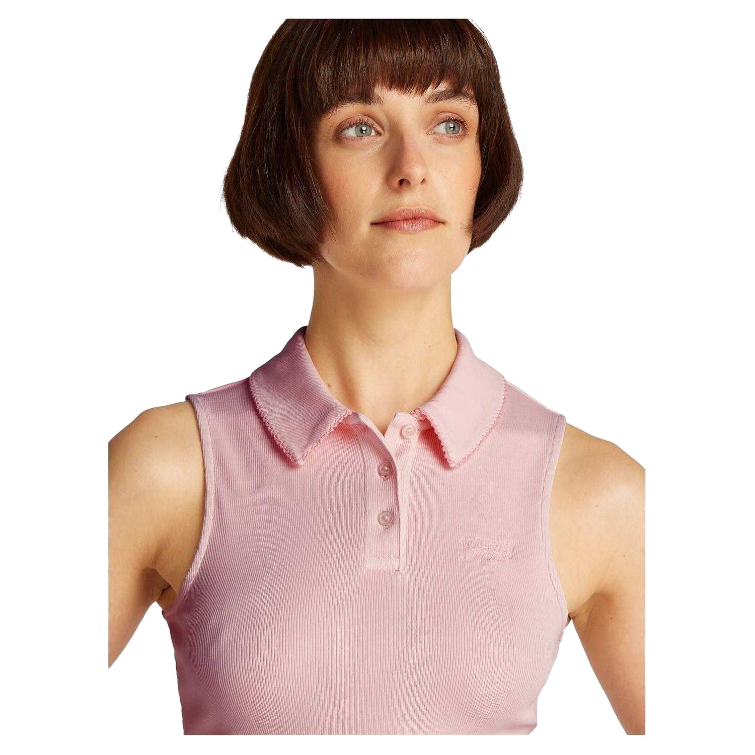 Pink - Side - Tommy Jeans Womens-Ladies Ribbed Sleeveless Polo Shirt
