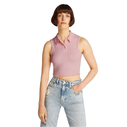 Pink - Lifestyle - Tommy Jeans Womens-Ladies Ribbed Sleeveless Polo Shirt
