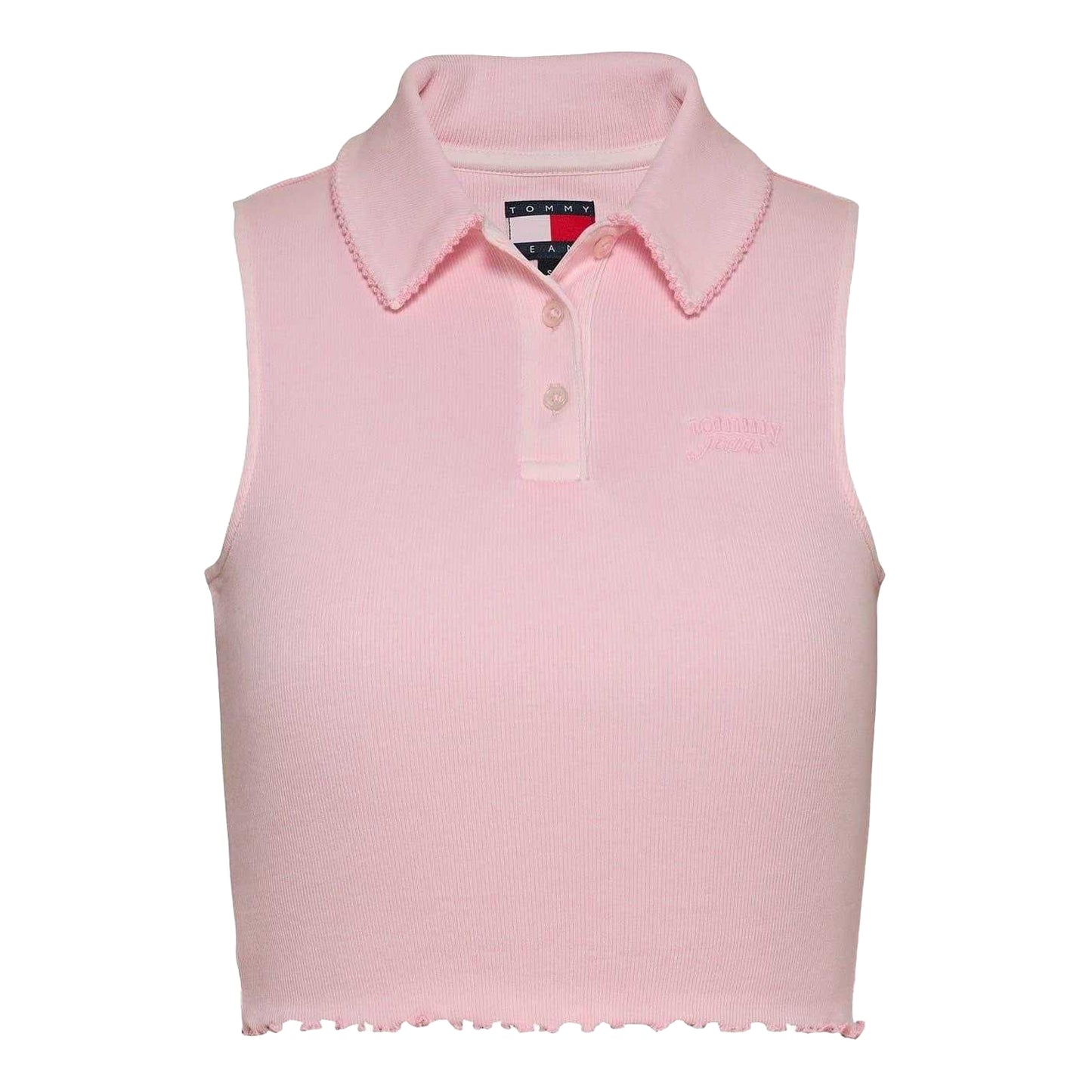 Pink - Front - Tommy Jeans Womens-Ladies Ribbed Sleeveless Polo Shirt