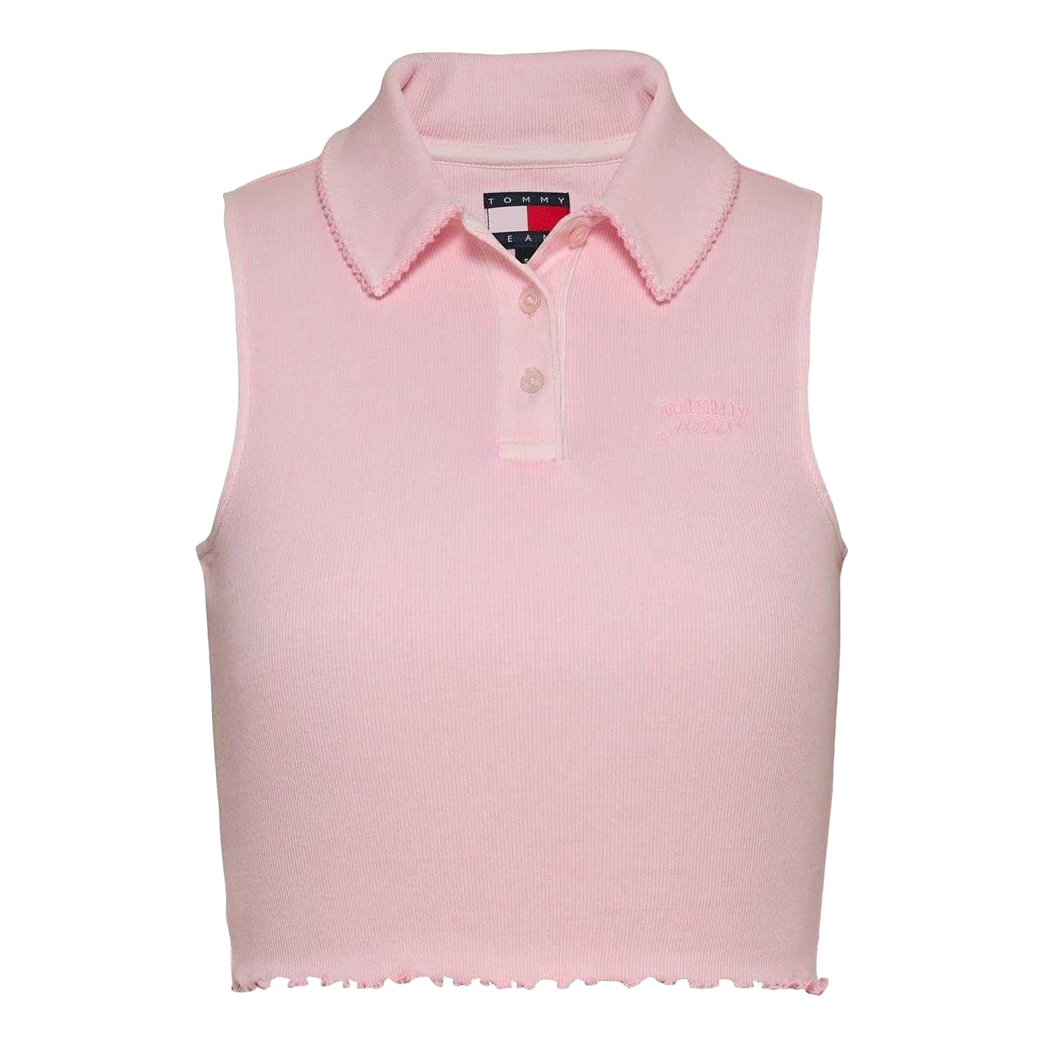 Pink - Front - Tommy Jeans Womens-Ladies Ribbed Sleeveless Polo Shirt