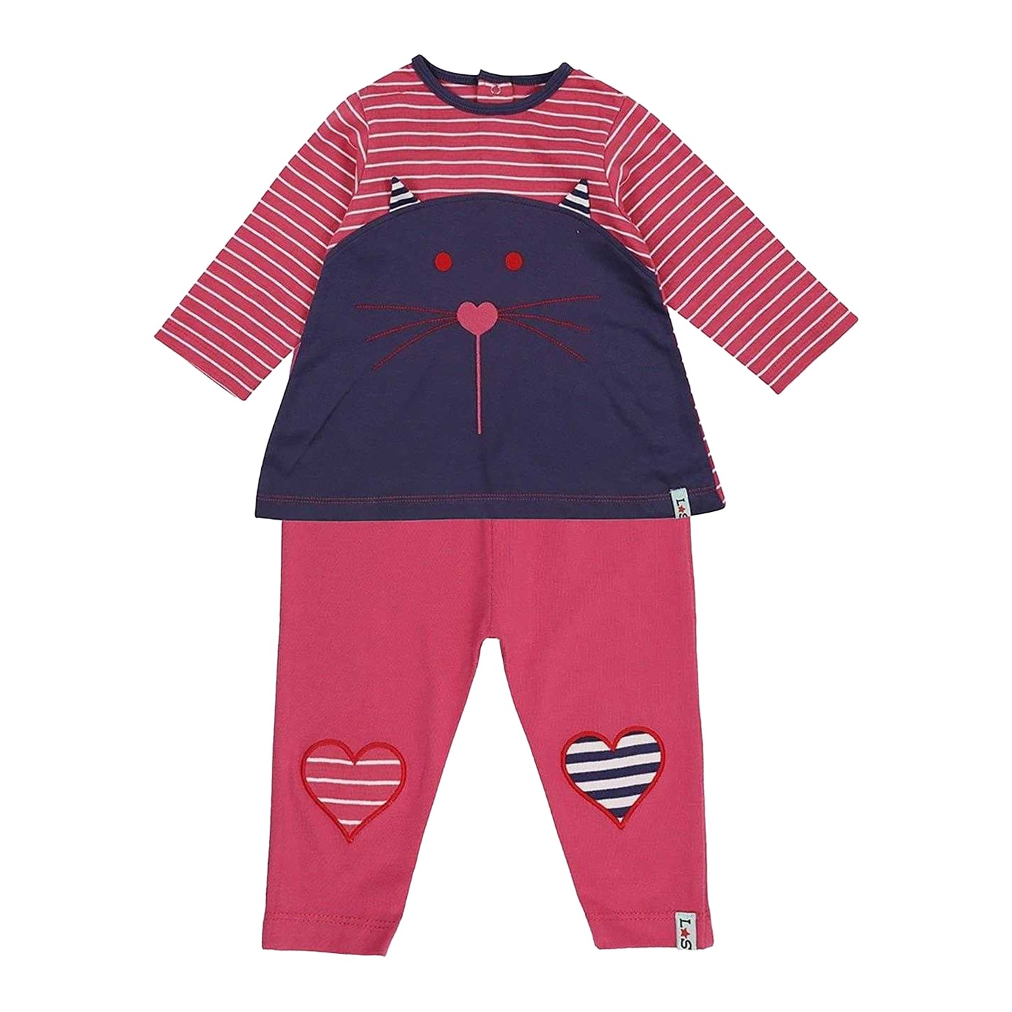Multiple Choice - Front - Lilly & Sid Baby Girls Cat Organic Cotton Top & Bottom Set