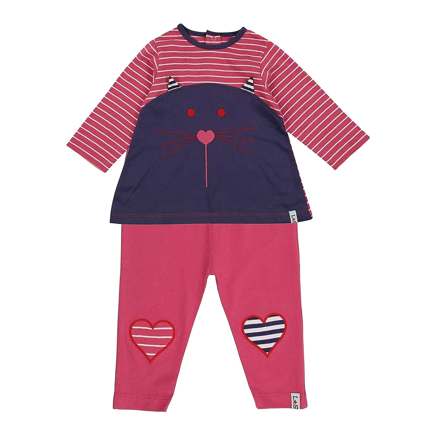 Multiple Choice - Front - Lilly & Sid Baby Girls Cat Organic Cotton Top & Bottom Set