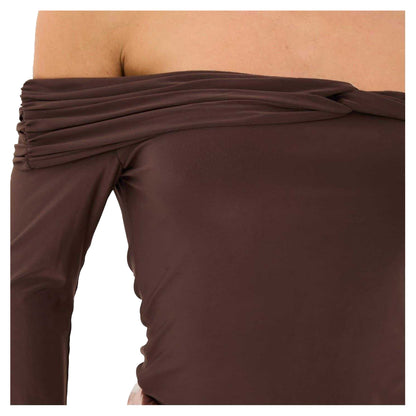 Brown - Side - I Saw It First Womens-Ladies Draped Bardot Long-Sleeved Top