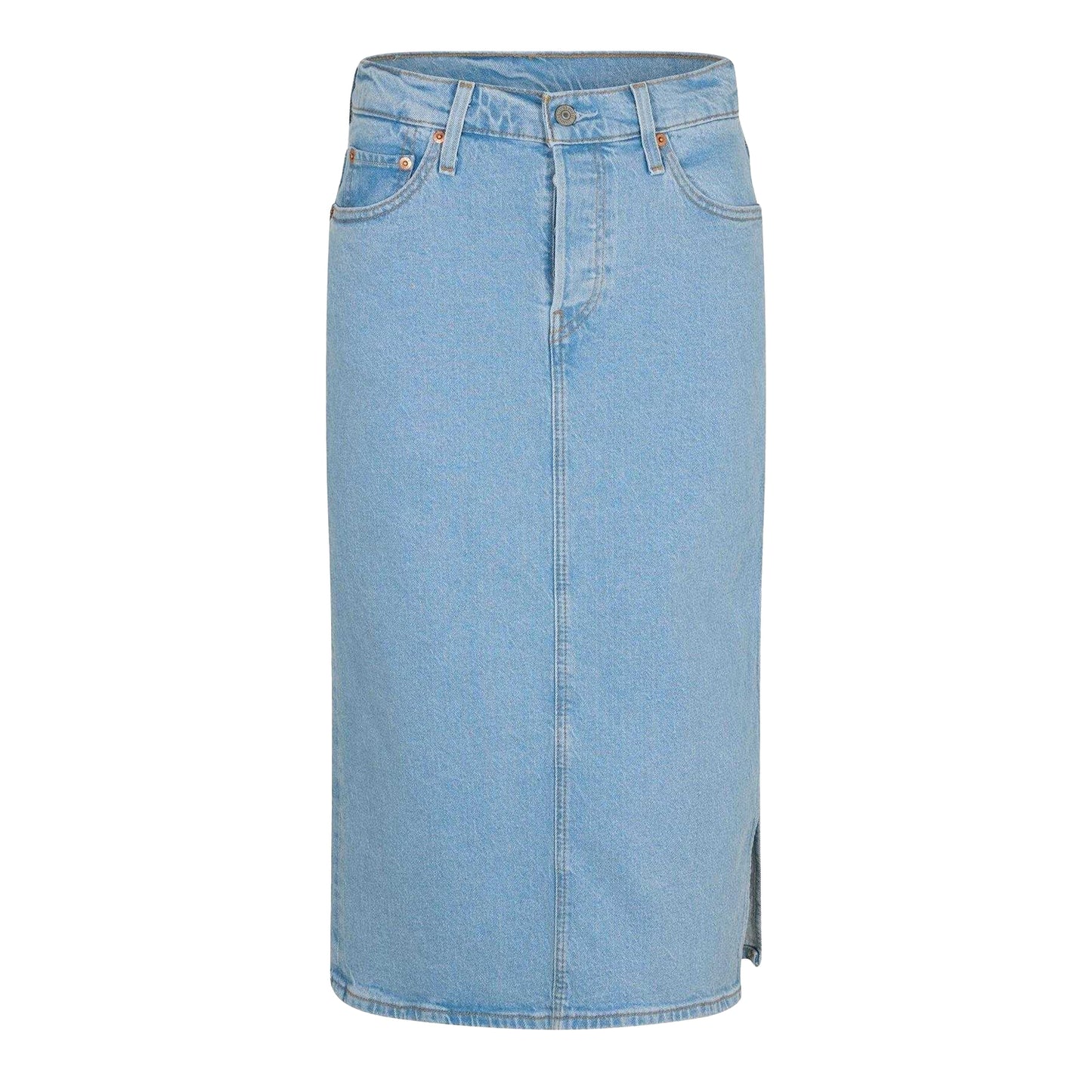 Light Stone Blue - Front - Levis Womens-Ladies Side Slit Midi Skirt