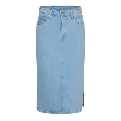 Light Stone Blue - Front - Levis Womens-Ladies Side Slit Midi Skirt