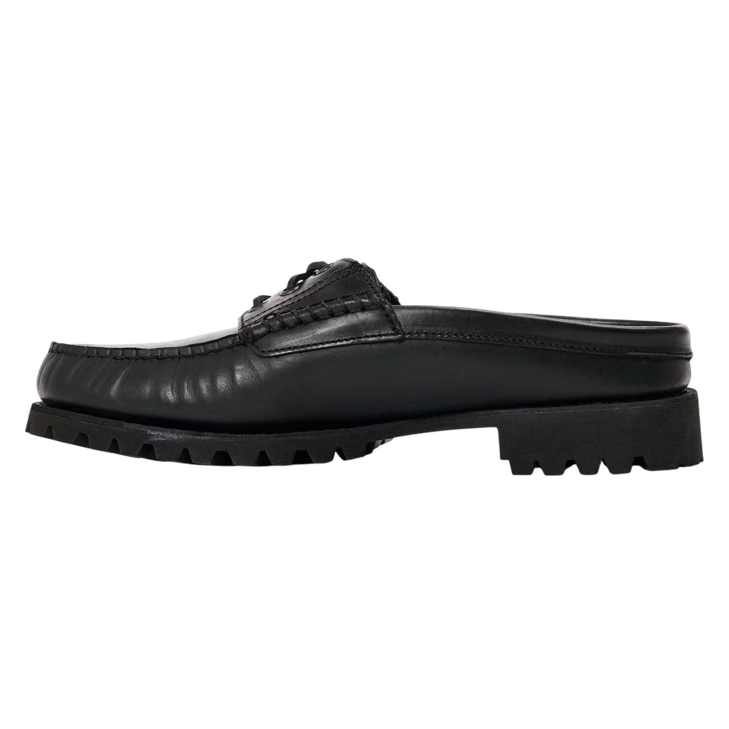 Black - Back - Timberland Mens Vibram Leather Moc Toe Mules
