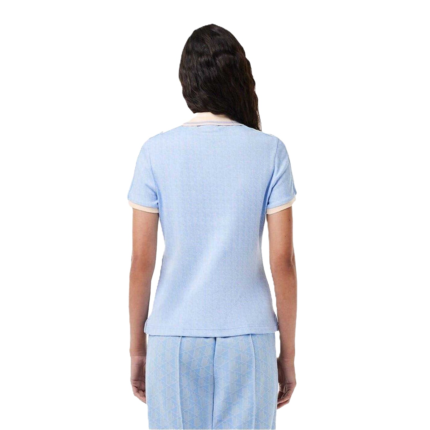 Blue - Back - Lacoste Womens-Ladies Jacquard Slim Short-Sleeved Polo Shirt