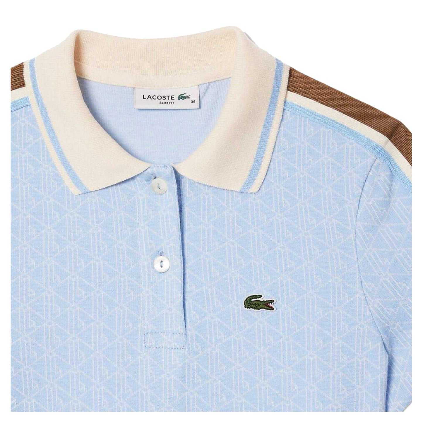 Blue - Side - Lacoste Womens-Ladies Jacquard Slim Short-Sleeved Polo Shirt