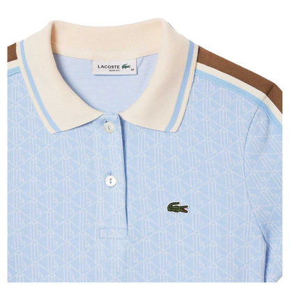 Blue - Side - Lacoste Womens-Ladies Jacquard Slim Short-Sleeved Polo Shirt