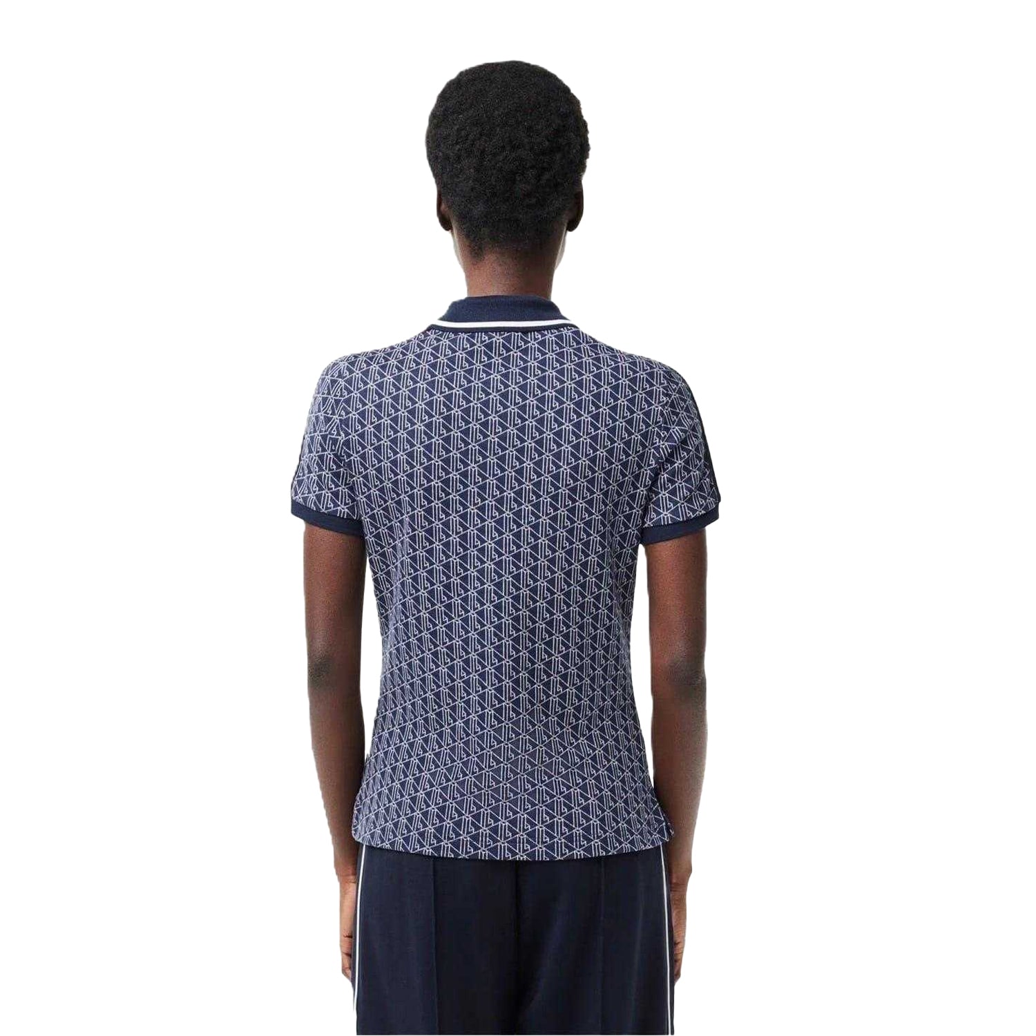 Methyl Blue - Back - Lacoste Womens-Ladies Jacquard Slim Short-Sleeved Polo Shirt