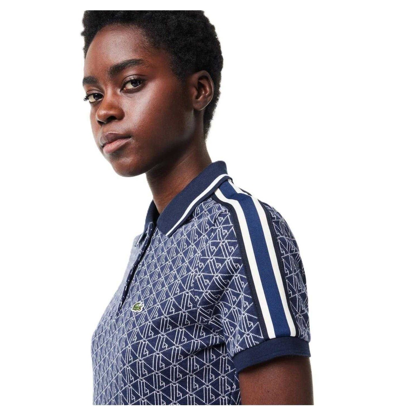 Methyl Blue - Side - Lacoste Womens-Ladies Jacquard Slim Short-Sleeved Polo Shirt