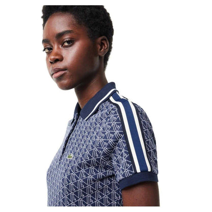 Methyl Blue - Side - Lacoste Womens-Ladies Jacquard Slim Short-Sleeved Polo Shirt