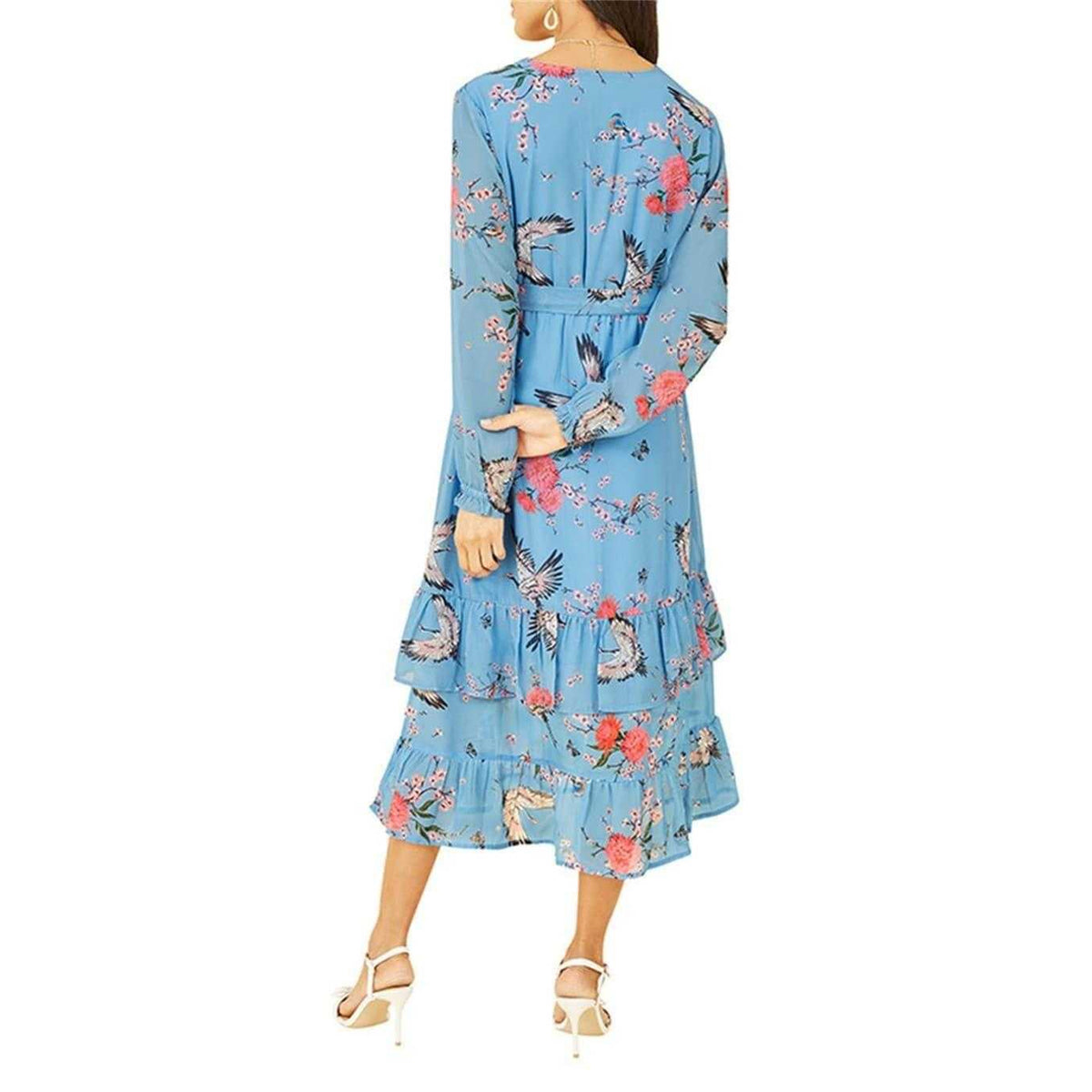 Blue - Back - Yumi Womens-Ladies Floral Wrap Dress