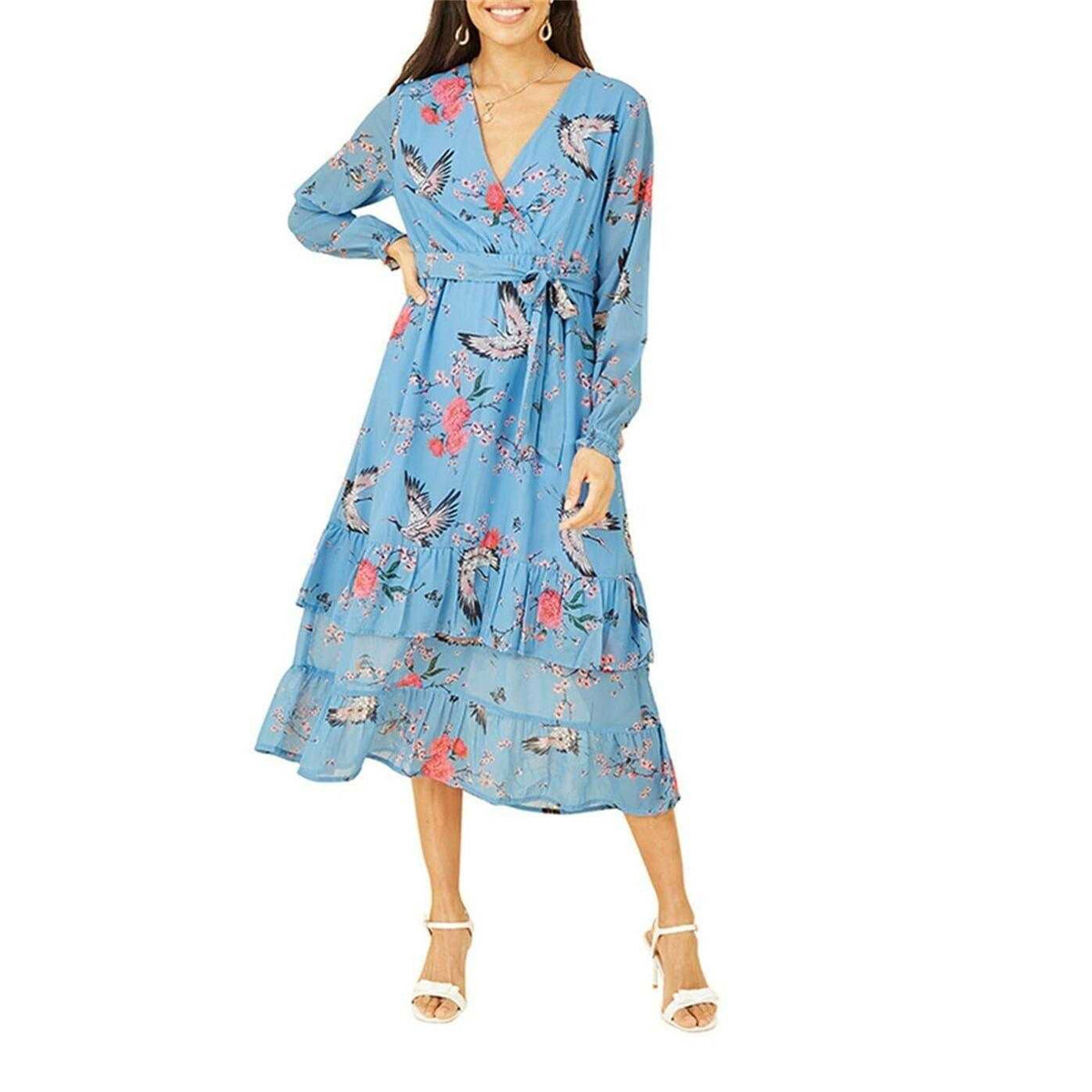 Blue - Lifestyle - Yumi Womens-Ladies Floral Wrap Dress