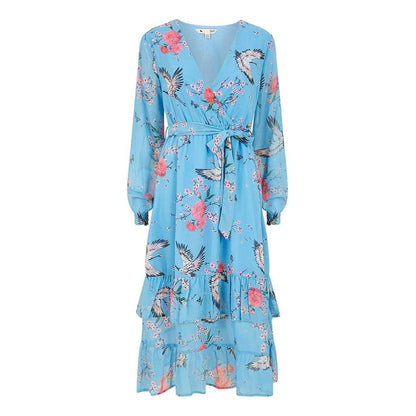 Blue - Front - Yumi Womens-Ladies Floral Wrap Dress