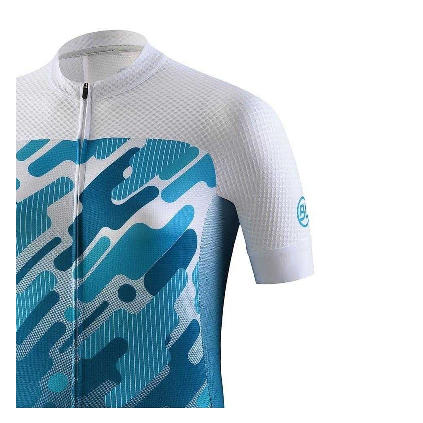 White-Turquoise - Side - Bicycle Line Womens-Ladies Arya Logo Mock Neck Cycling Jersey