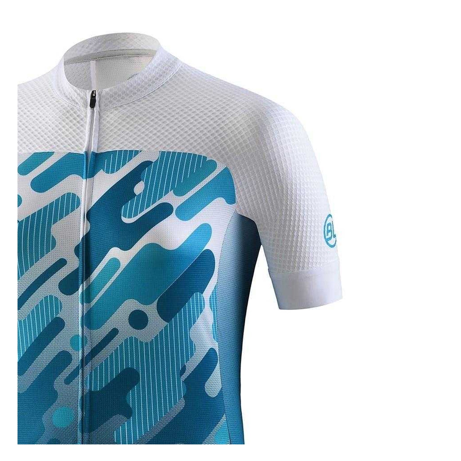 White-Turquoise - Side - Bicycle Line Womens-Ladies Arya Logo Mock Neck Cycling Jersey