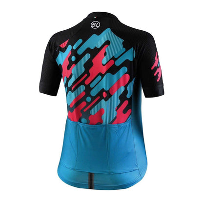 Black-Turquoise - Back - Bicycle Line Womens-Ladies Arya Logo Mock Neck Cycling Jersey