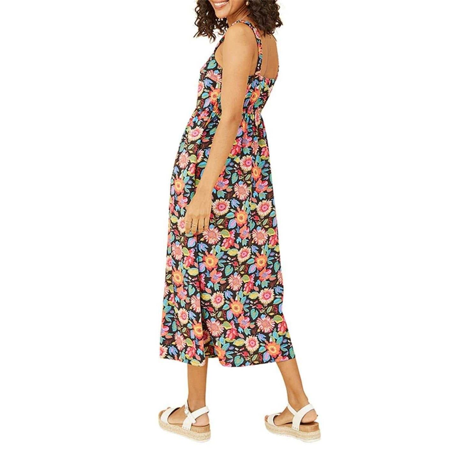 Multicoloured - Back - Yumi Womens-Ladies Floral Pattern A-line Midi Dress