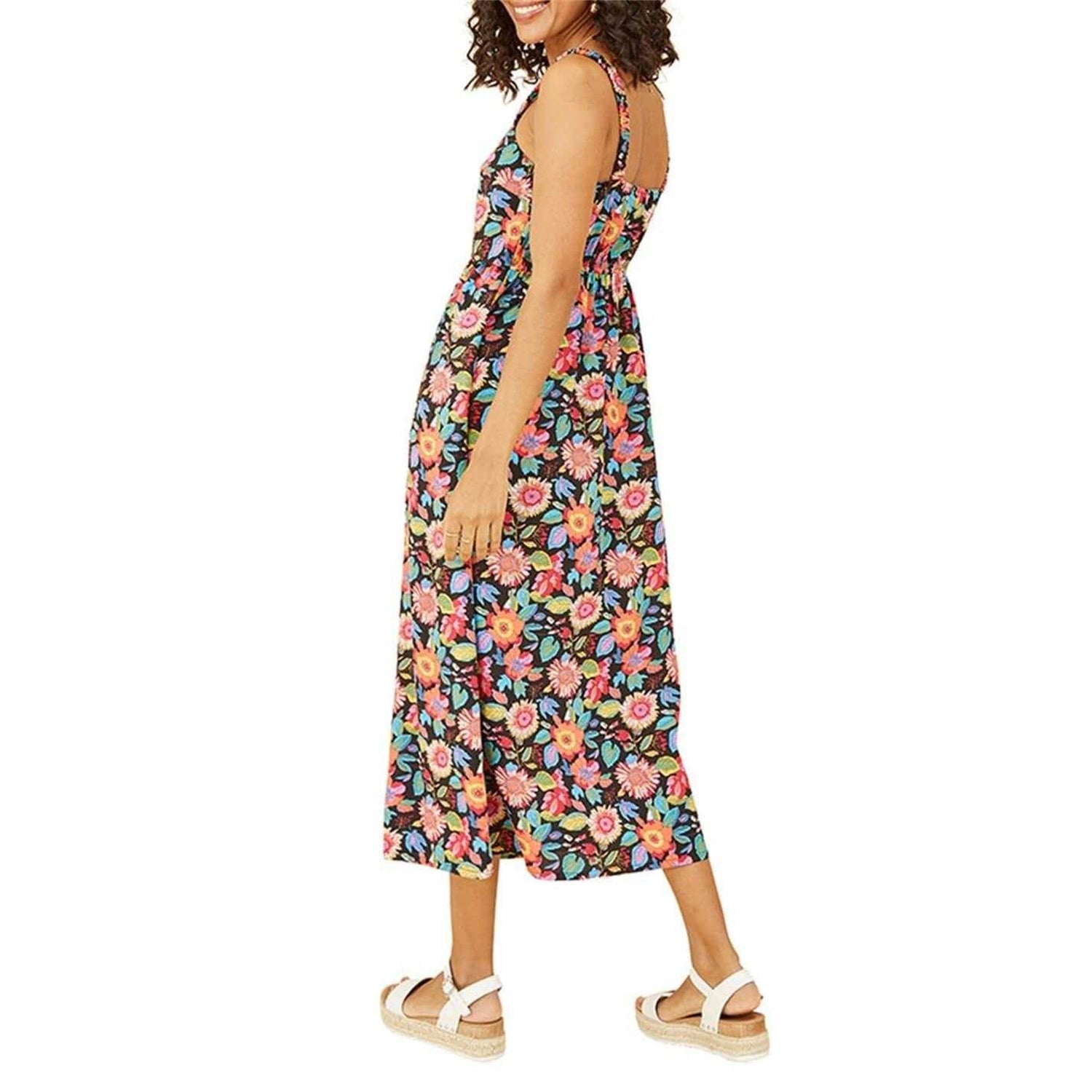 Multicoloured - Back - Yumi Womens-Ladies Floral Pattern A-line Midi Dress