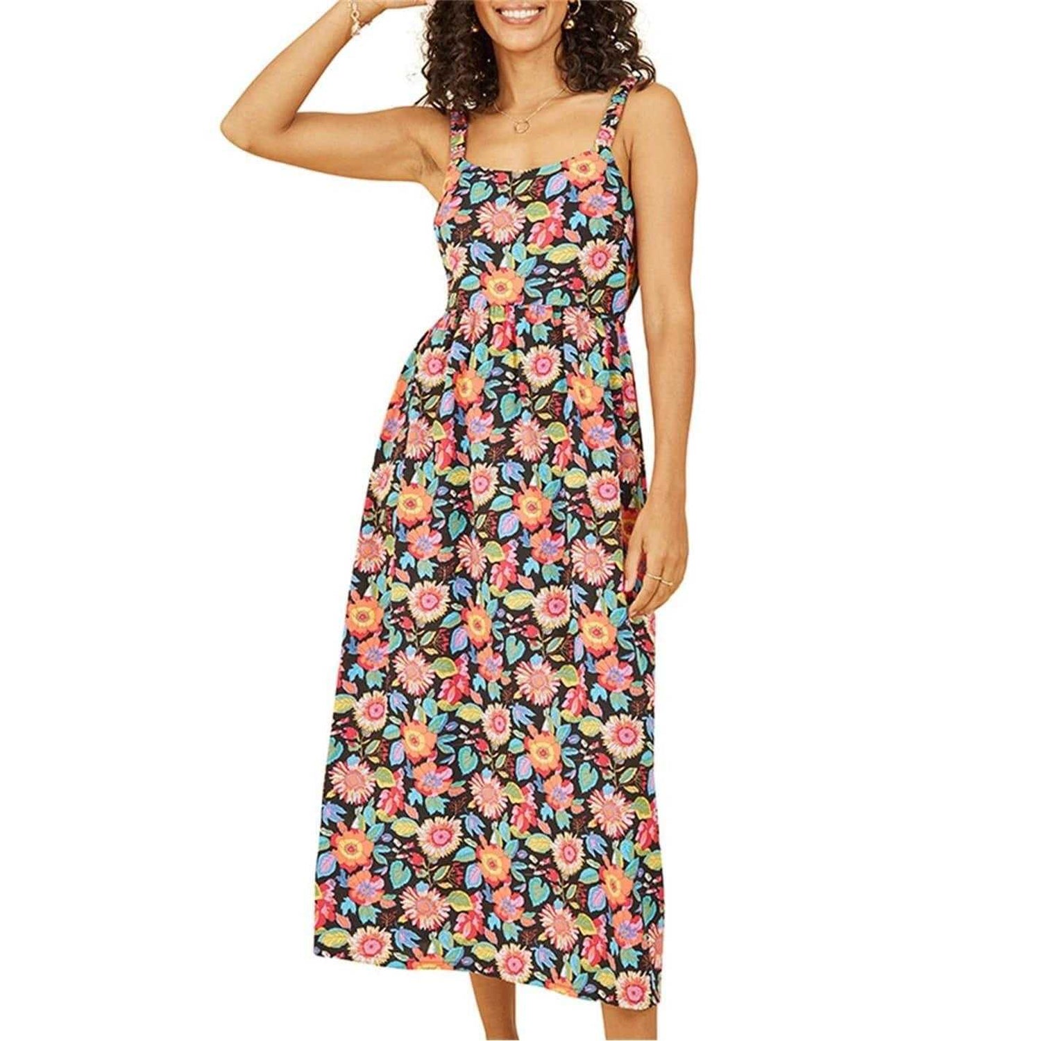 Multicoloured - Side - Yumi Womens-Ladies Floral Pattern A-line Midi Dress