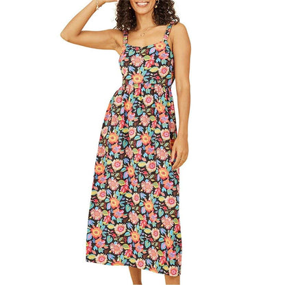 Multicoloured - Side - Yumi Womens-Ladies Floral Pattern A-line Midi Dress