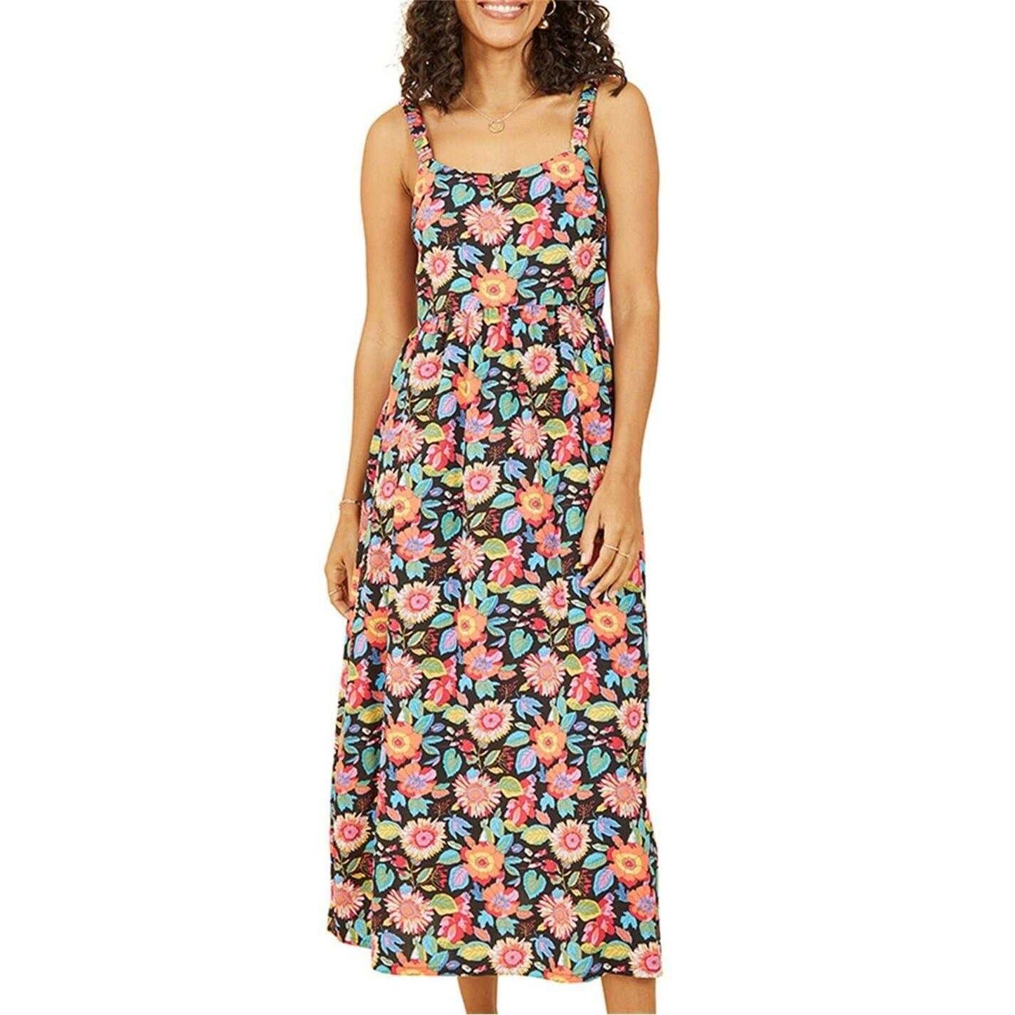 Multicoloured - Lifestyle - Yumi Womens-Ladies Floral Pattern A-line Midi Dress