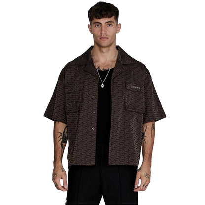 Brown - Front - SikSilk Mens Geometric Relaxed Fit Short-Sleeved Shirt