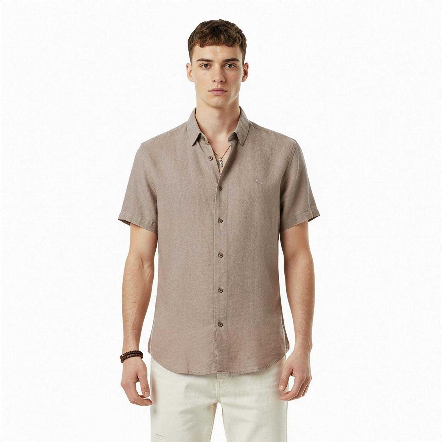 Khaki-Grey - Side - Jack Wills Mens Short-Sleeved Casual Shirt