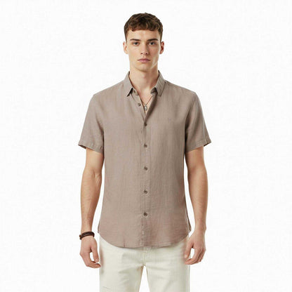 Khaki-Grey - Side - Jack Wills Mens Short-Sleeved Casual Shirt