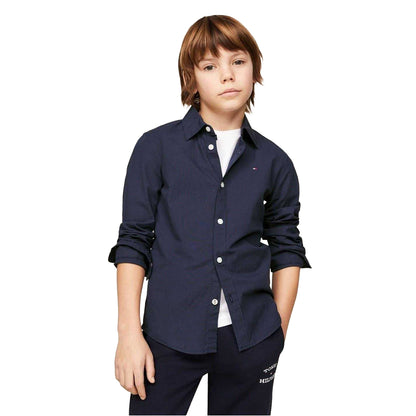 Navy - Lifestyle - Tommy Hilfiger Boys Plain Regular Long-Sleeved Shirt