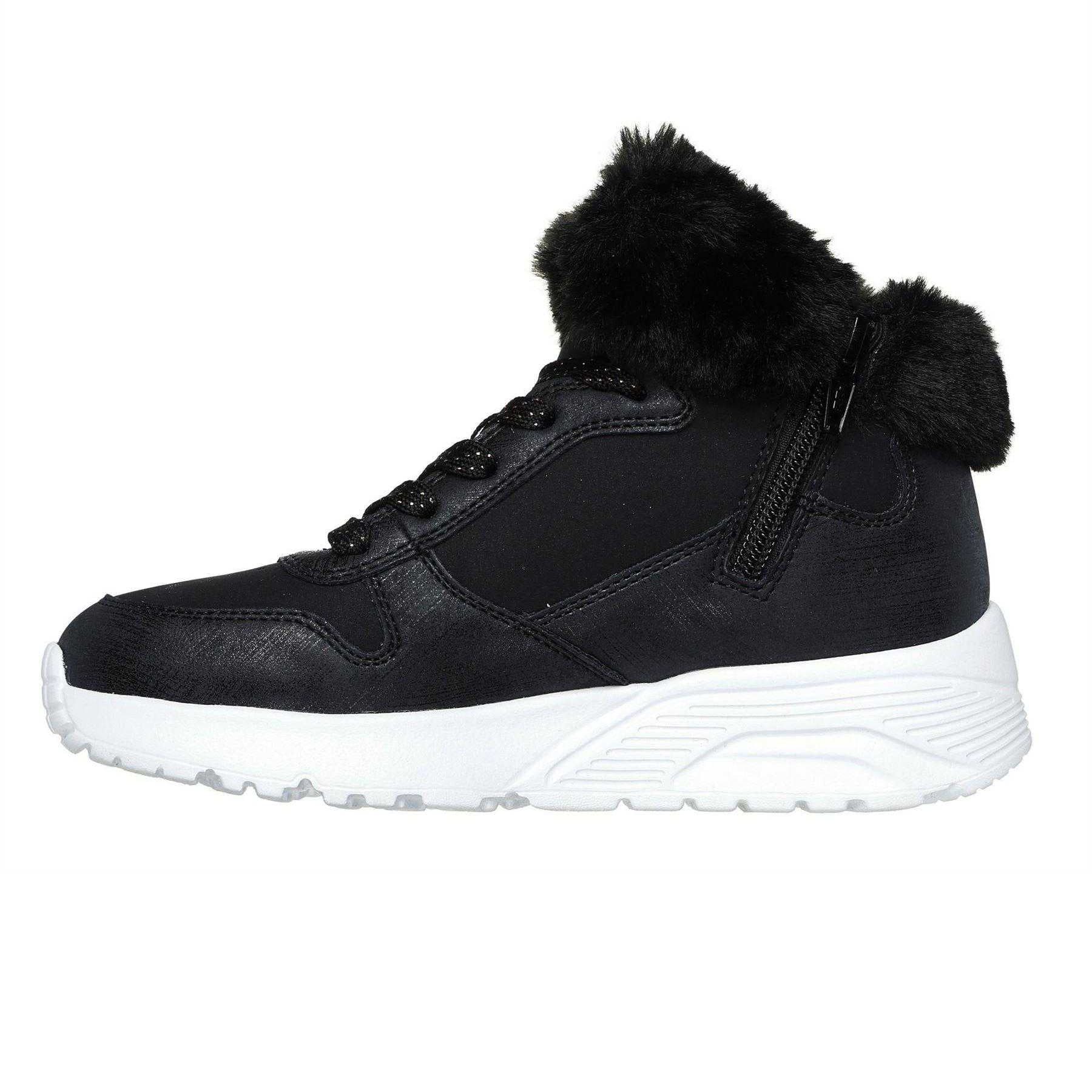 Black-Rose Gold - Side - Skechers Childrens-Kids Uno Lite High Top Trainers