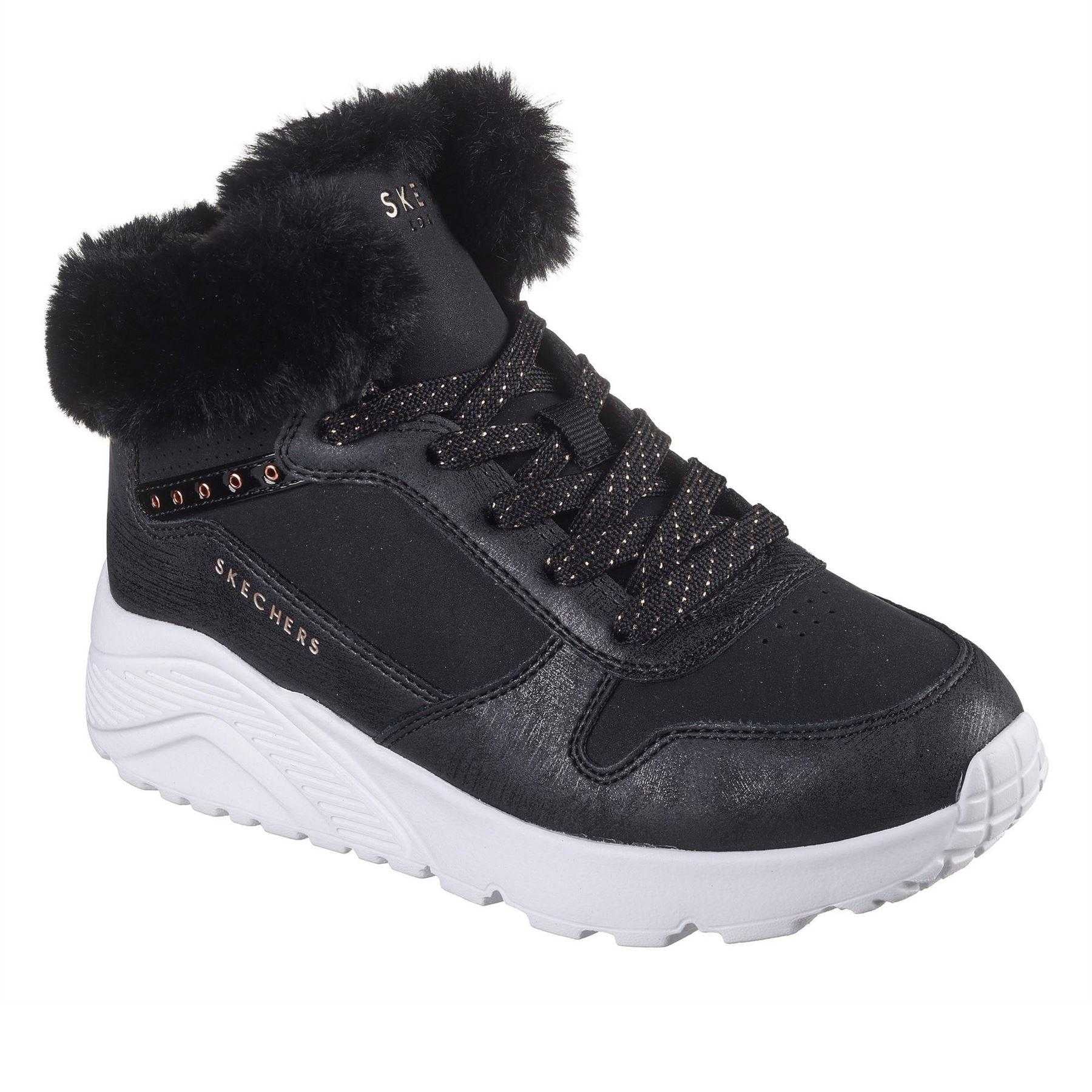 Black-Rose Gold - Pack Shot - Skechers Childrens-Kids Uno Lite High Top Trainers