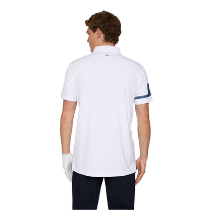 White - Back - J.Lindeberg Mens Heath Side Stripe Collared Polo Shirt