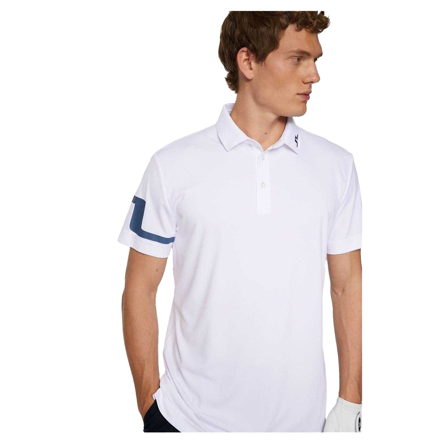 White - Side - J.Lindeberg Mens Heath Side Stripe Collared Polo Shirt