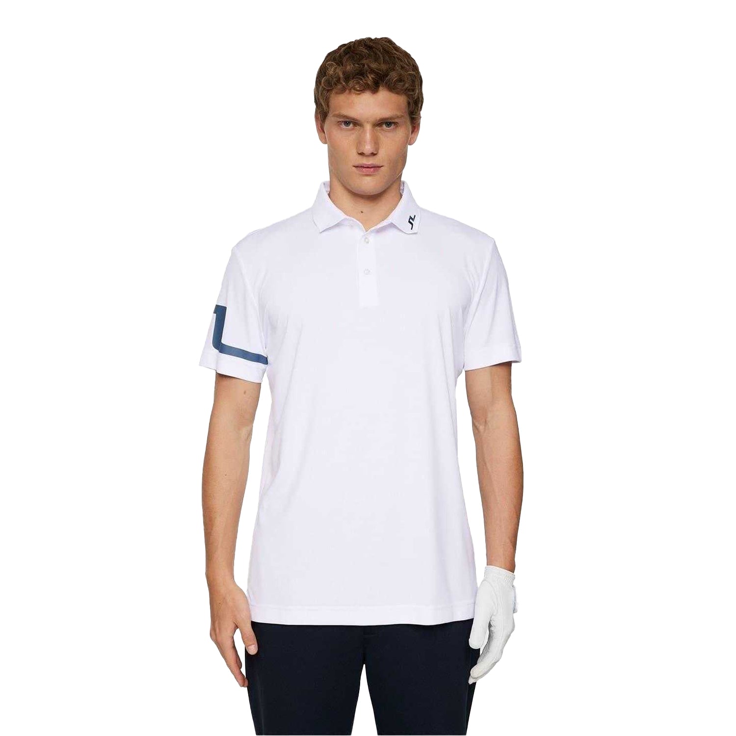 White - Lifestyle - J.Lindeberg Mens Heath Side Stripe Collared Polo Shirt